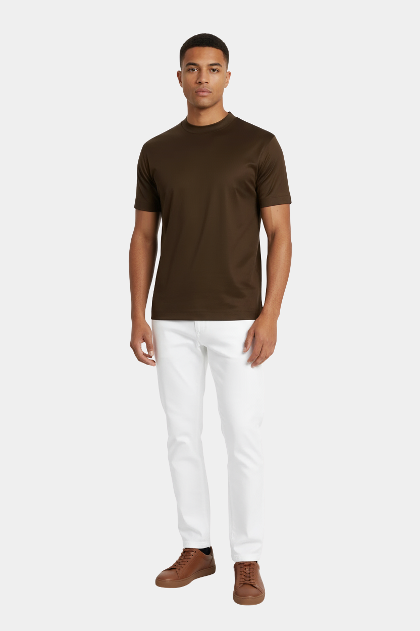 Luxe Glanzend Donkerbruin T-shirt