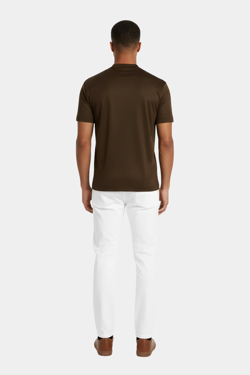Luxe Glanzend Donkerbruin T-shirt