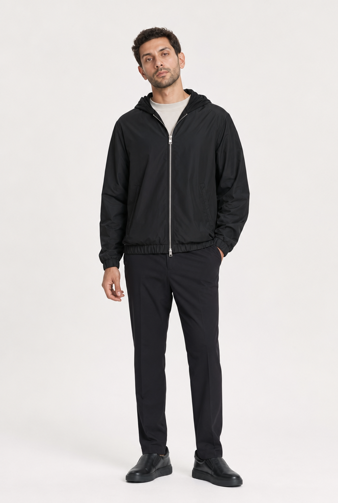 Onyx Black Hooded Tech Jacket