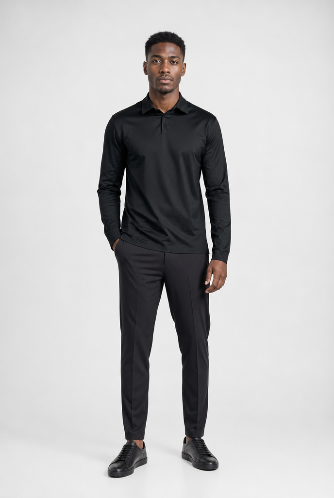 Black Longsleeve Polo Shirt