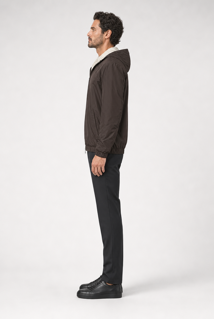 Mocha Brown Hooded Tech Jacket
