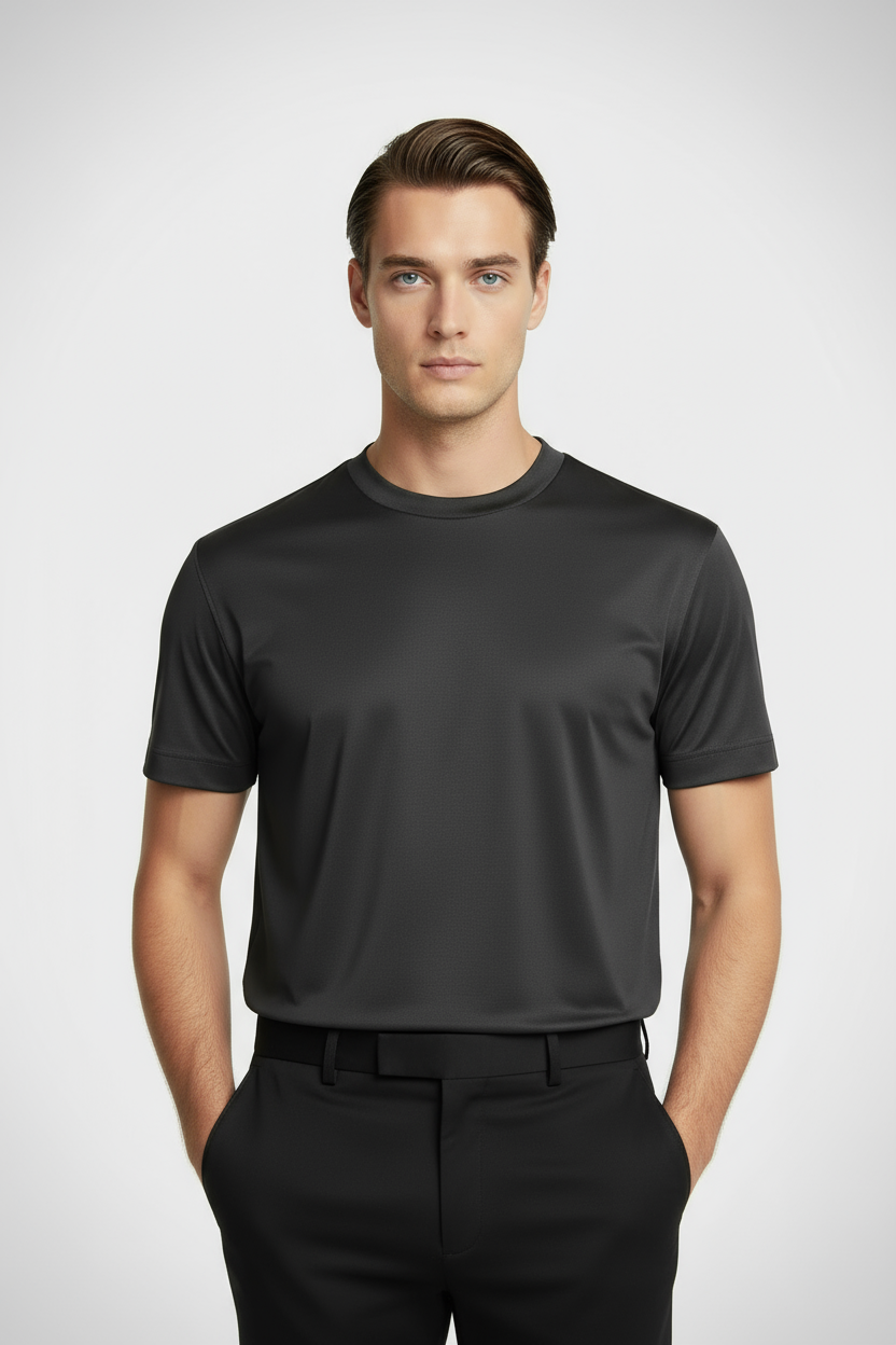 Luxe Glanzend Donkergrijs T-shirt