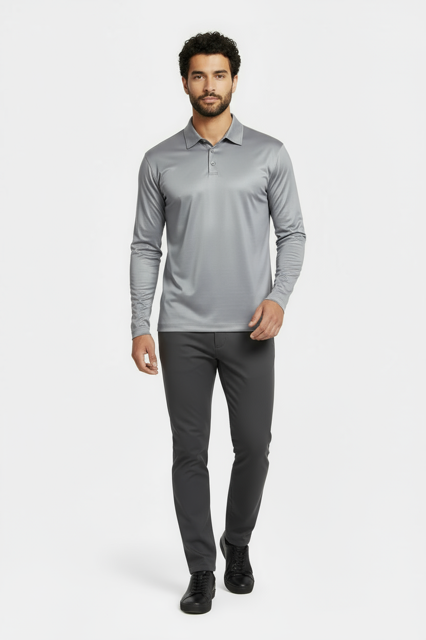 Grey Longsleeve Polo Shirt