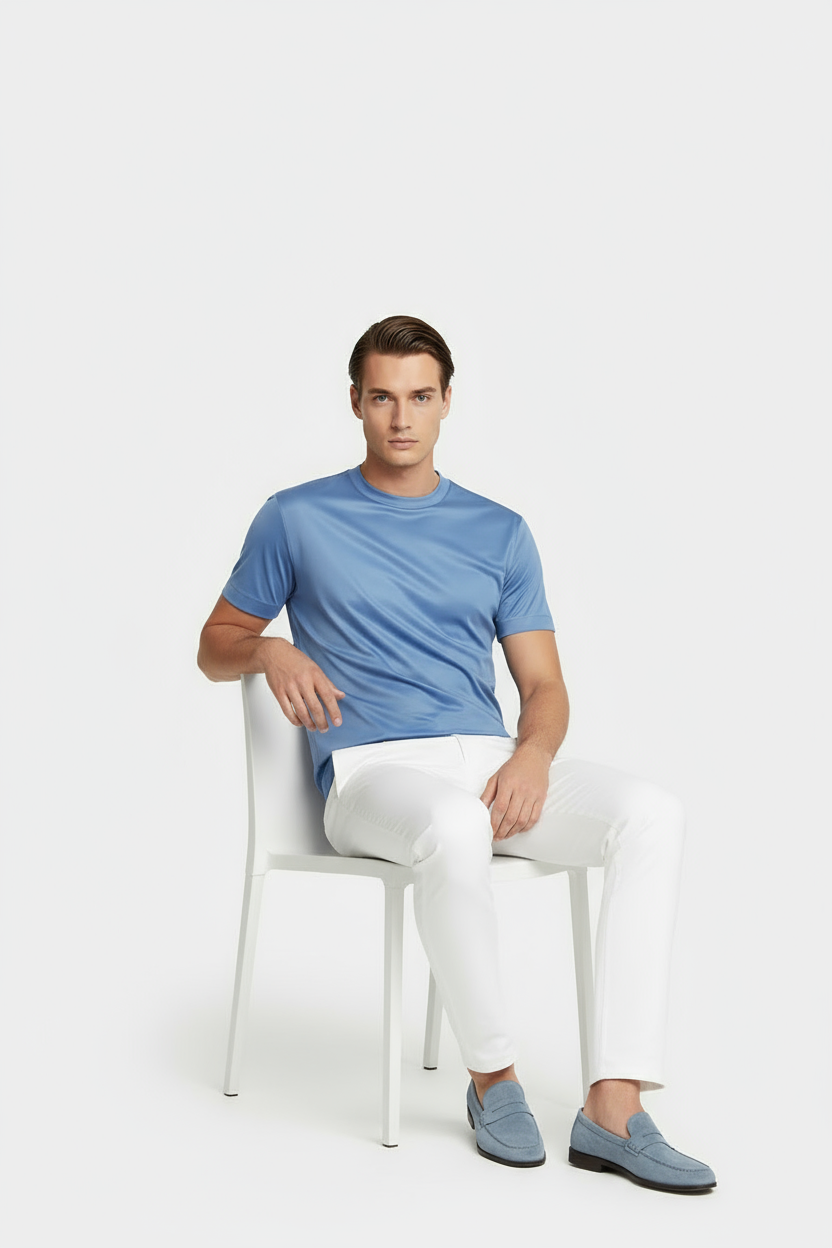 Luxe Glanzend Lichtblauw T-shirt