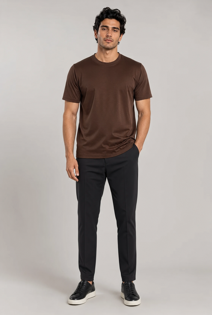 Luxe Glanzend Donkerbruin T-shirt