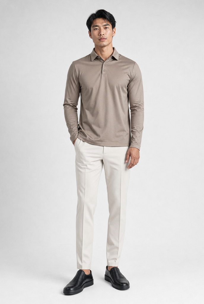 Taupe Longsleeve Polo Shirt