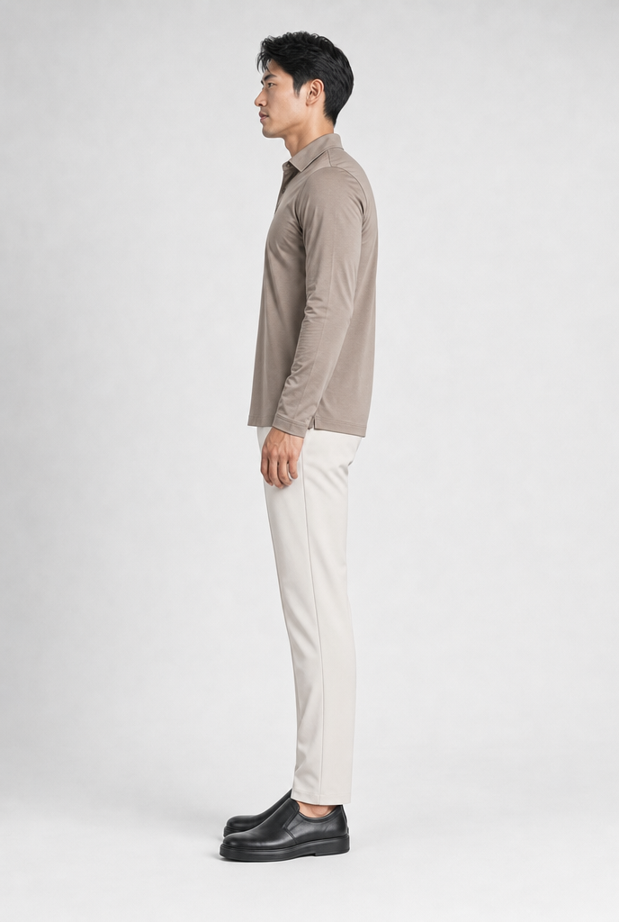 Taupe Longsleeve Polo Shirt