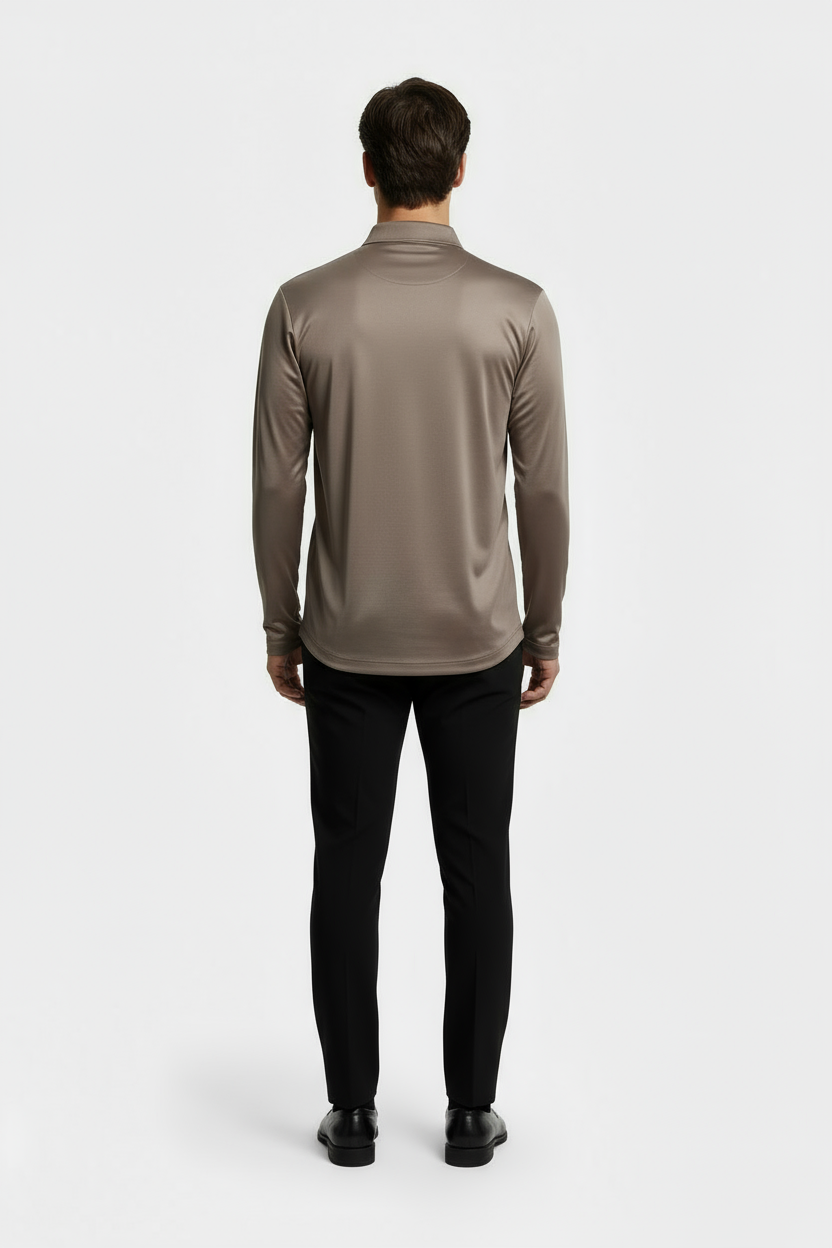 Taupe Longsleeve Polo Shirt