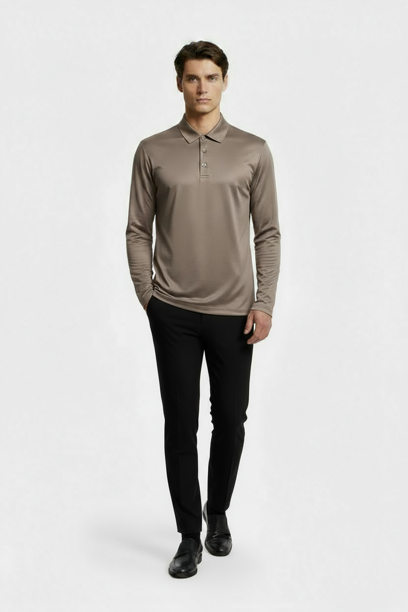 Taupe Longsleeve Polo Shirt