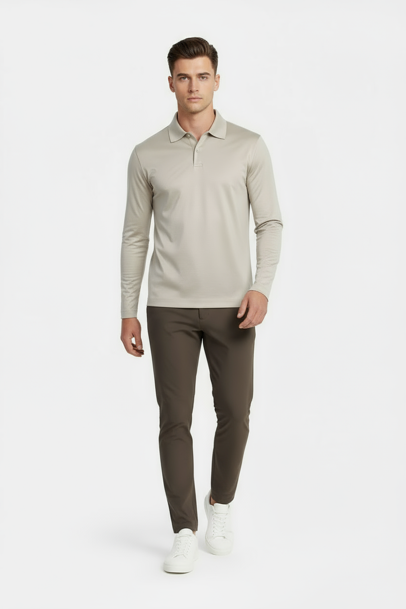 Beige Longsleeve Polo Shirt