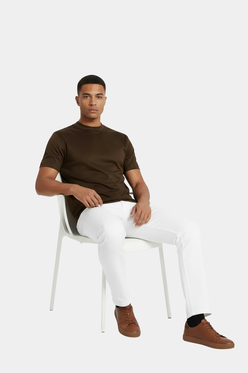 Luxe Glanzend Donkerbruin T-shirt