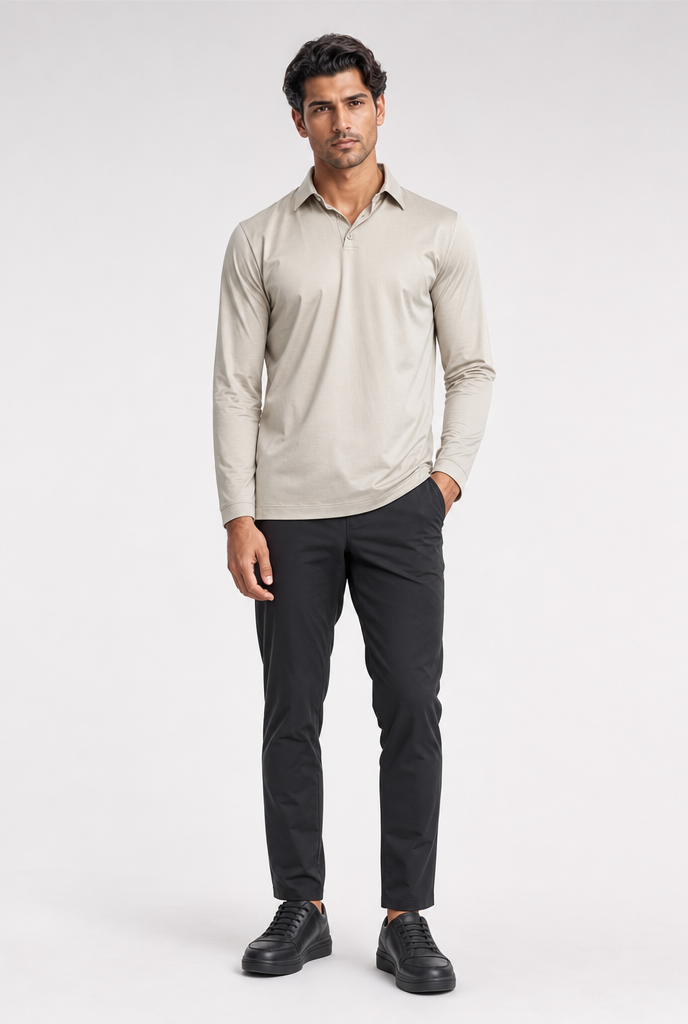 Beige Longsleeve Polo Shirt