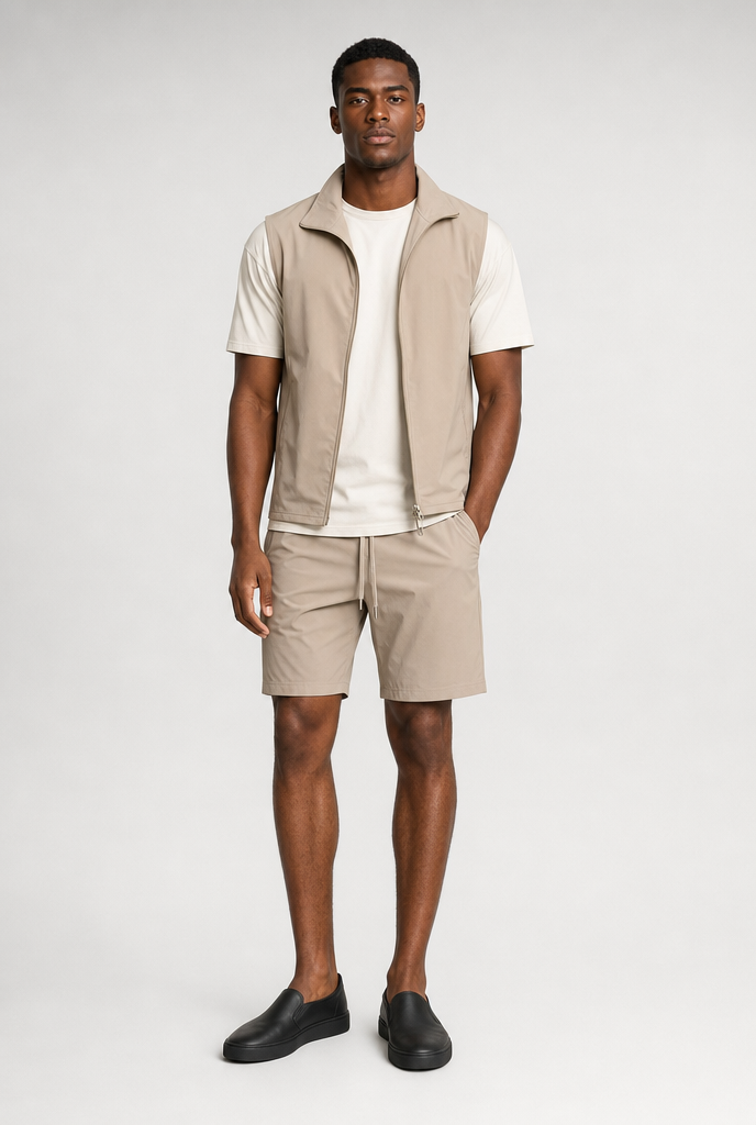 Beige Tech Gilet + bijbehorende Short