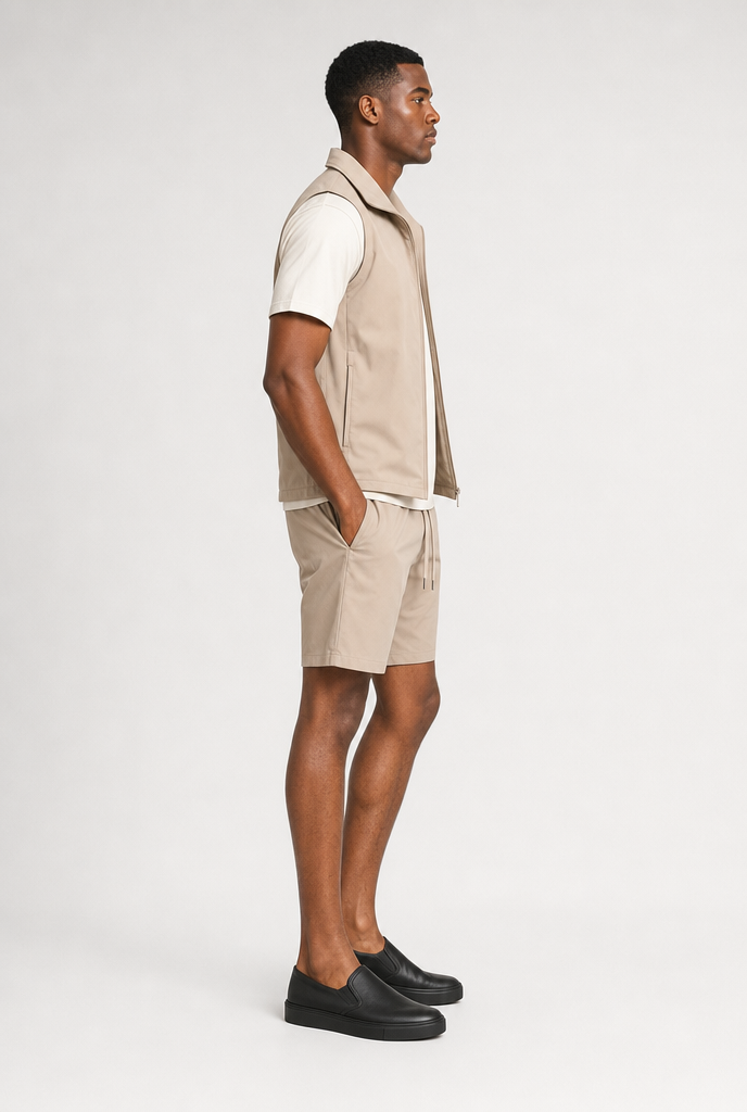 Beige Tech Gilet + bijbehorende Short
