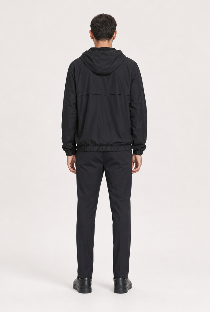 Onyx Black Hooded Tech Jacket
