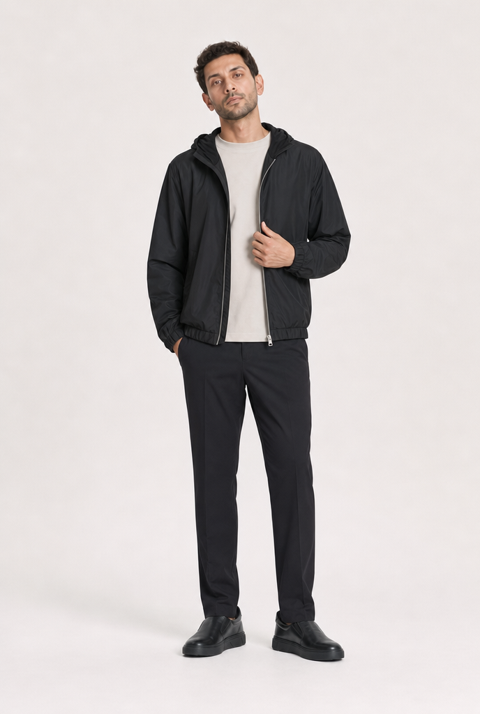 Onyx Black Hooded Tech Jacket