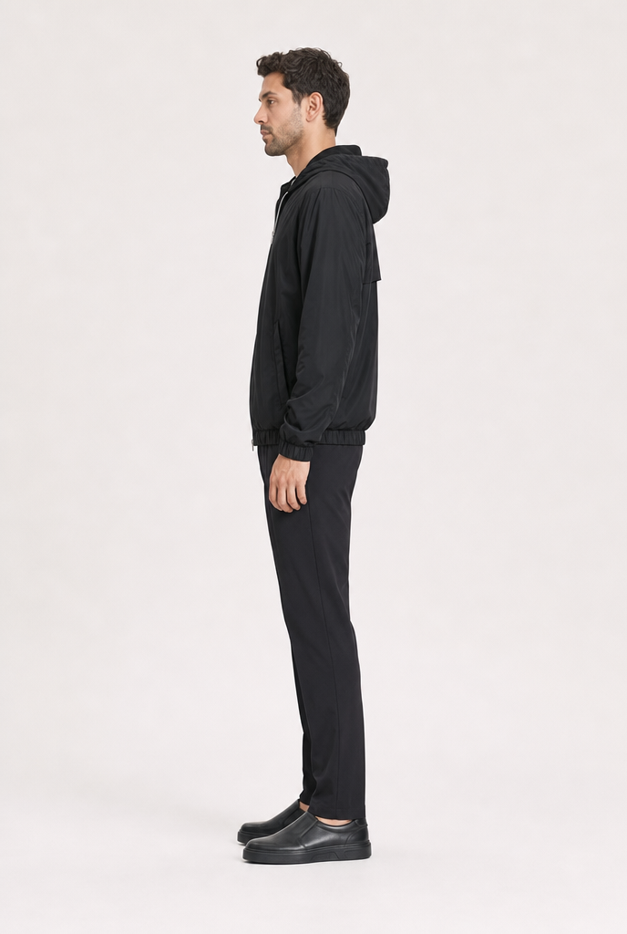 Onyx Black Hooded Tech Jacket