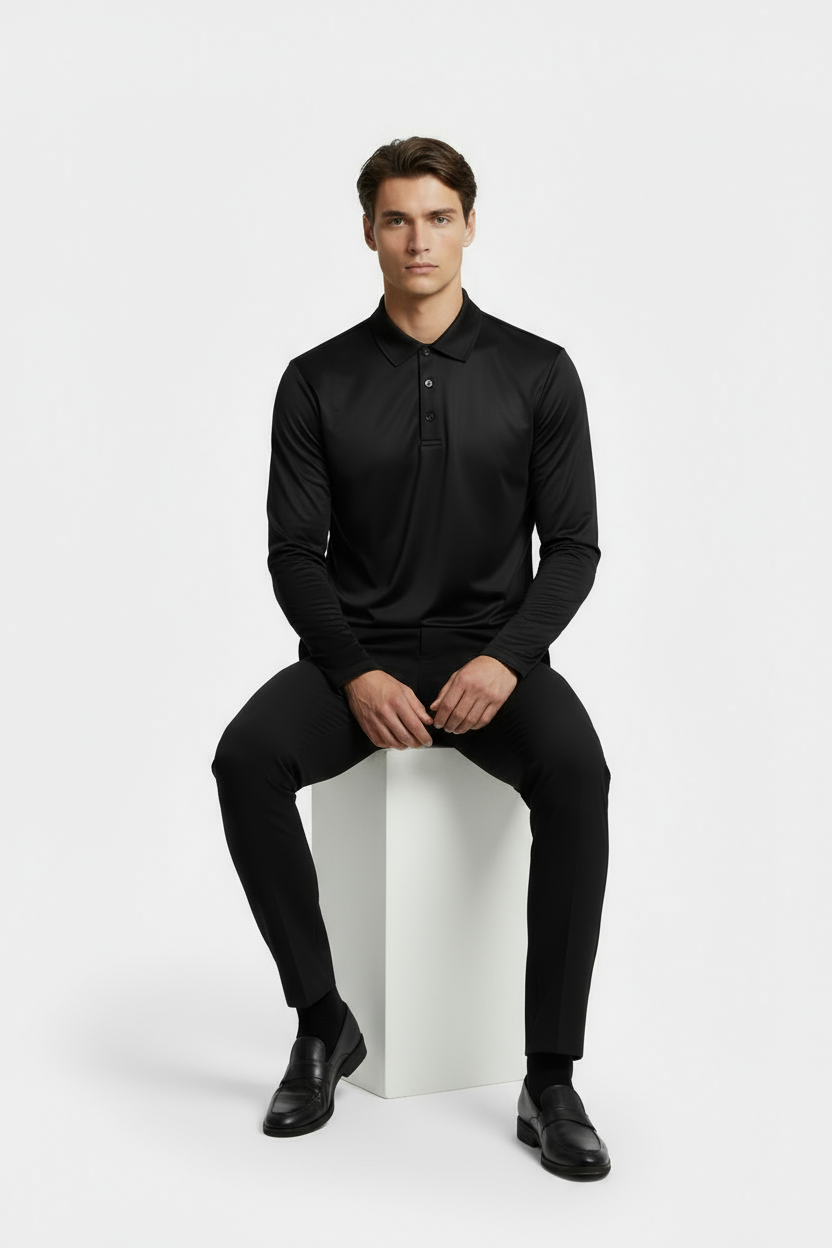 Black Longsleeve Polo Shirt