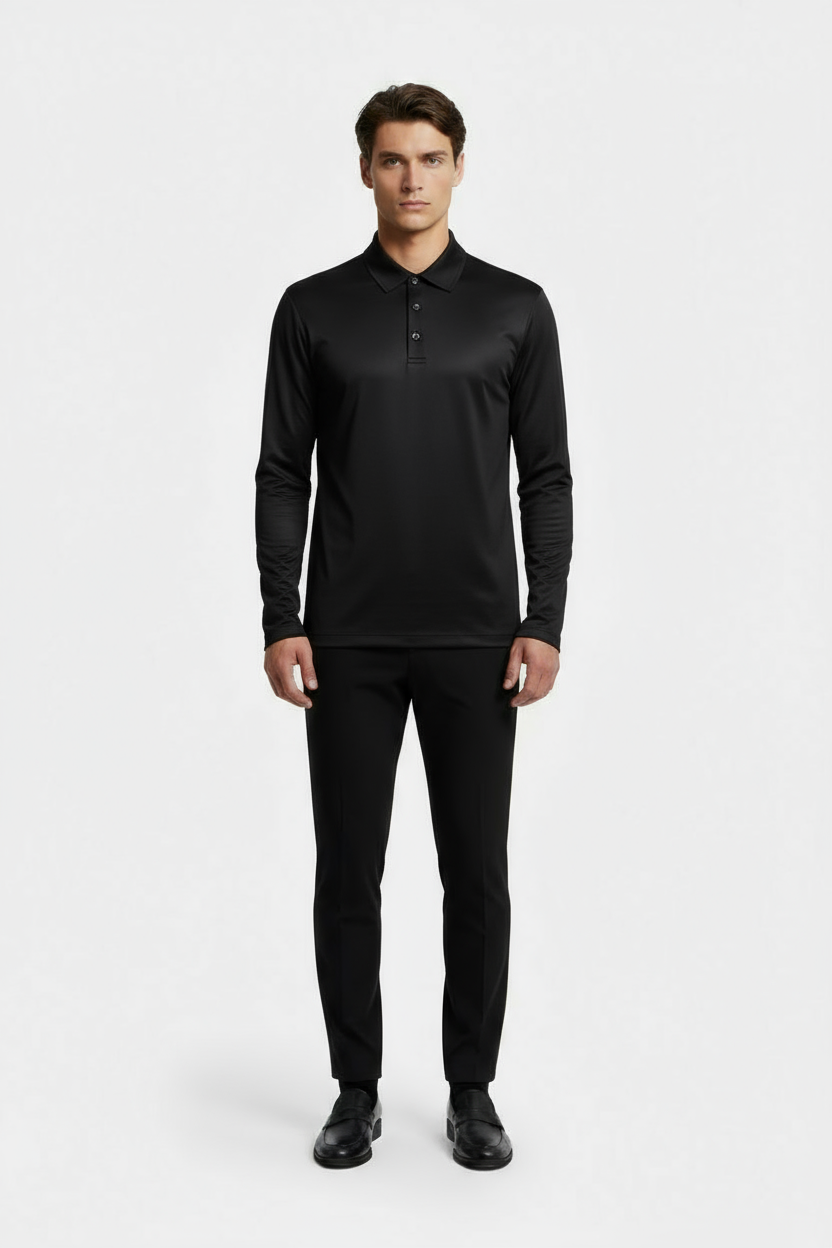 Black Longsleeve Polo Shirt