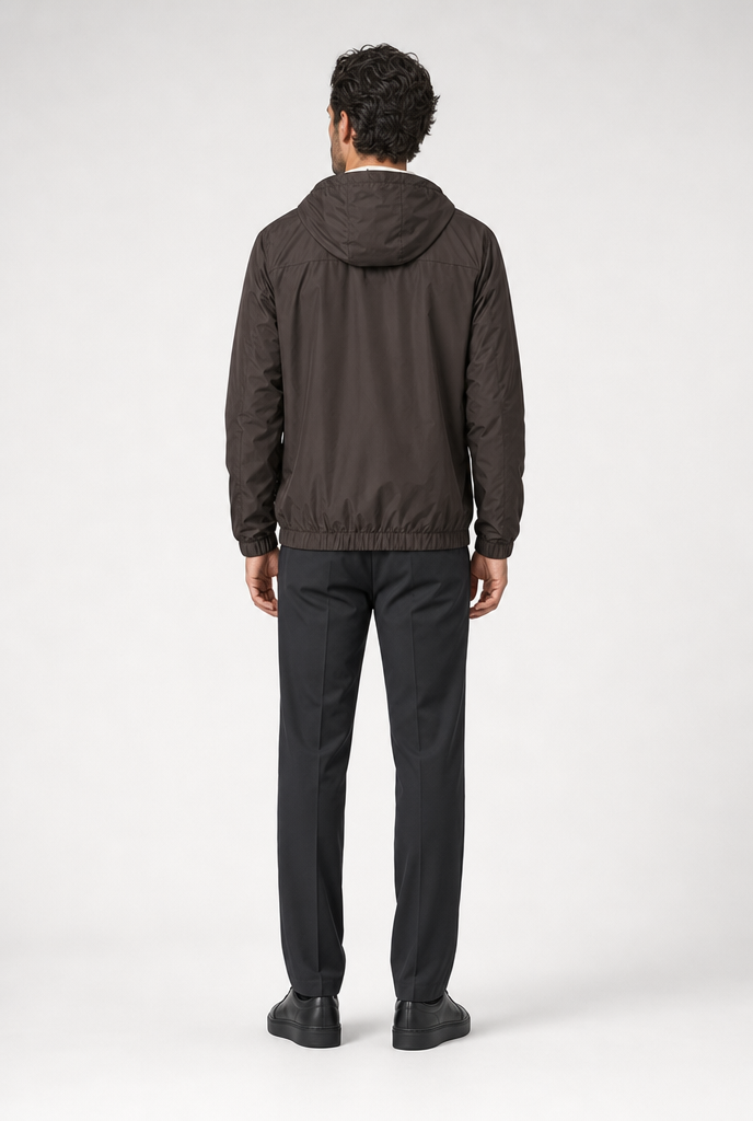 Mocha Brown Hooded Tech Jacket