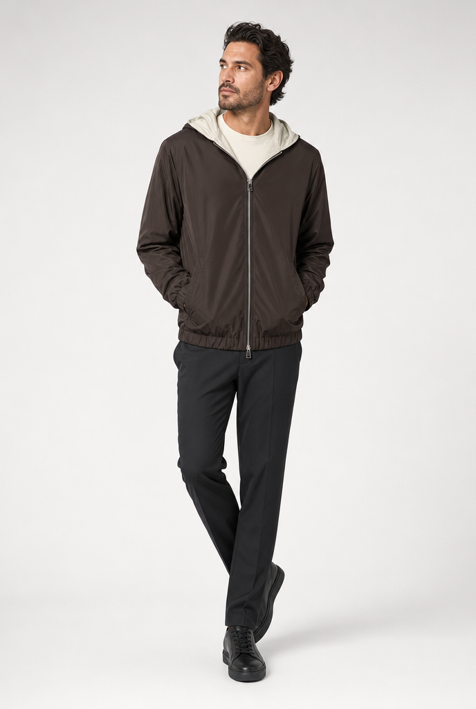 Mocha Brown Hooded Tech Jacket