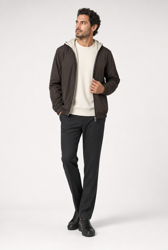Mocha Brown Hooded Tech Jacket