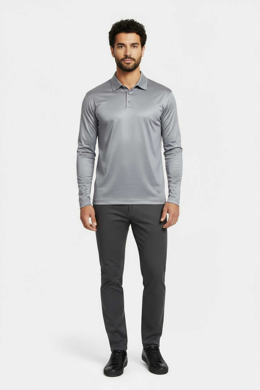 Grey Longsleeve Polo Shirt