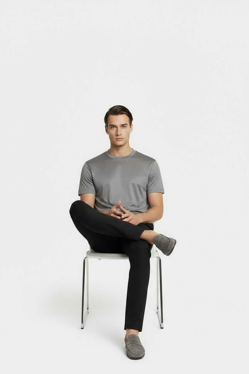 Luxe Glanzend Grijs T-shirt