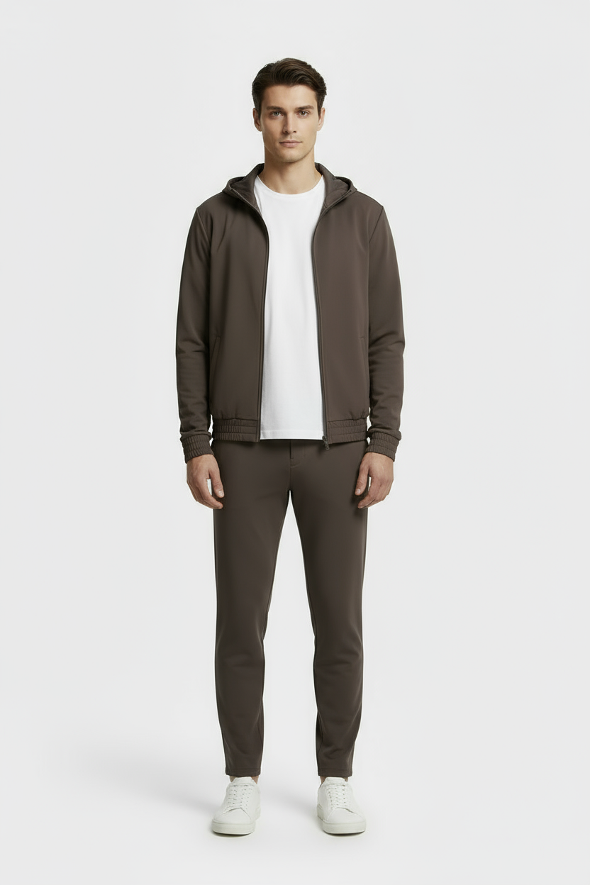 Mocha Brown Hooded Tech Suit