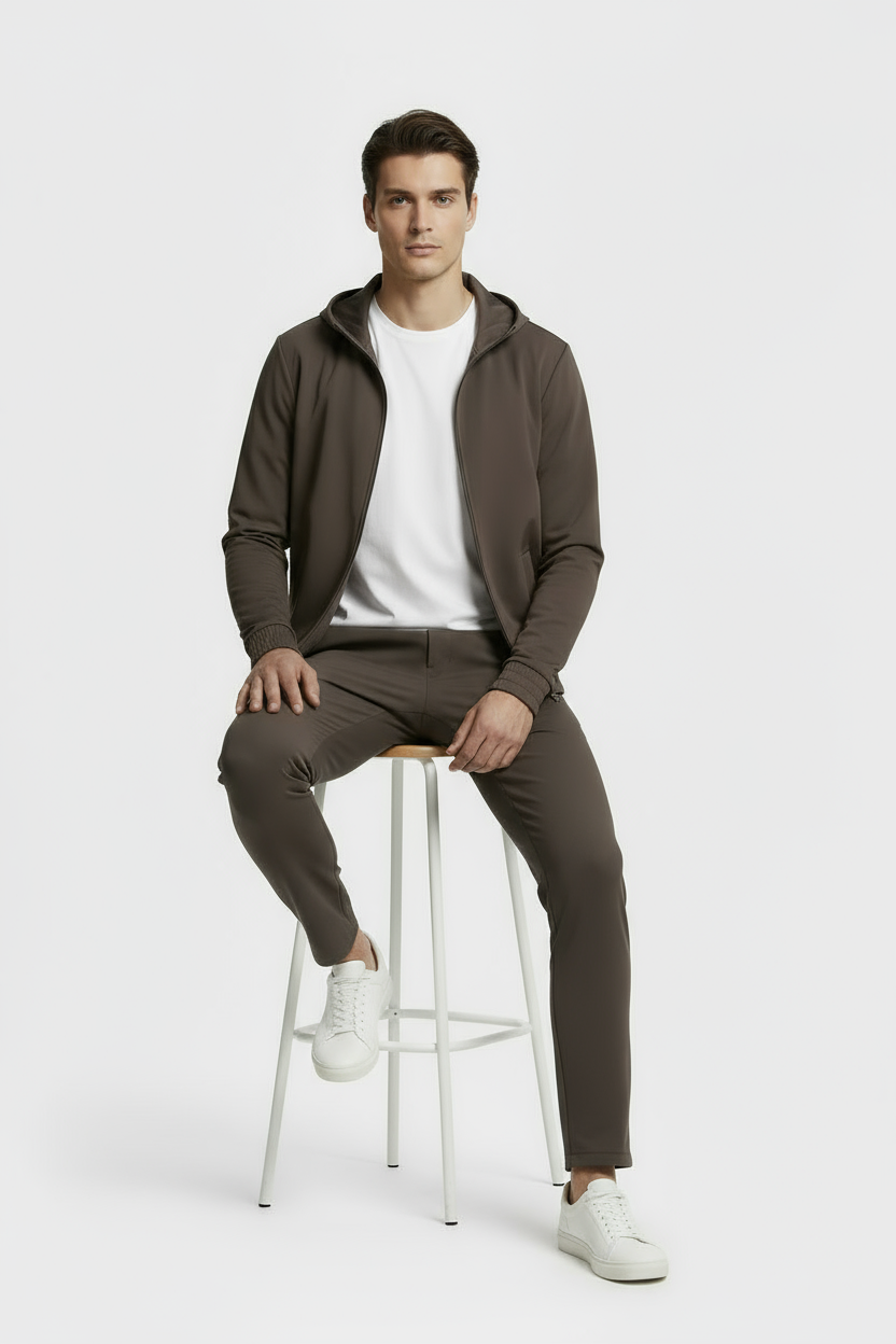 Mocha Brown Hooded Tech Suit