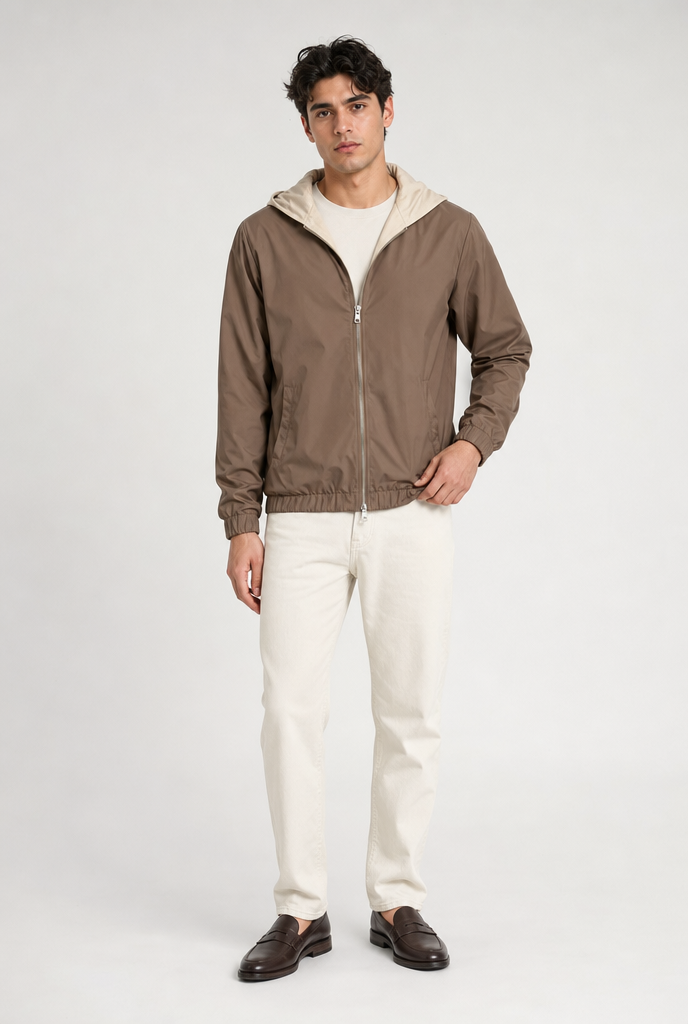Taupe Hooded Tech Jacket