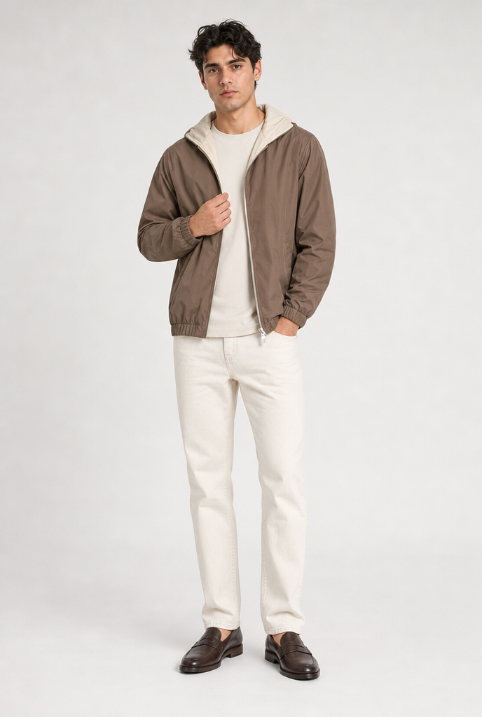 Taupe Hooded Tech Jacket