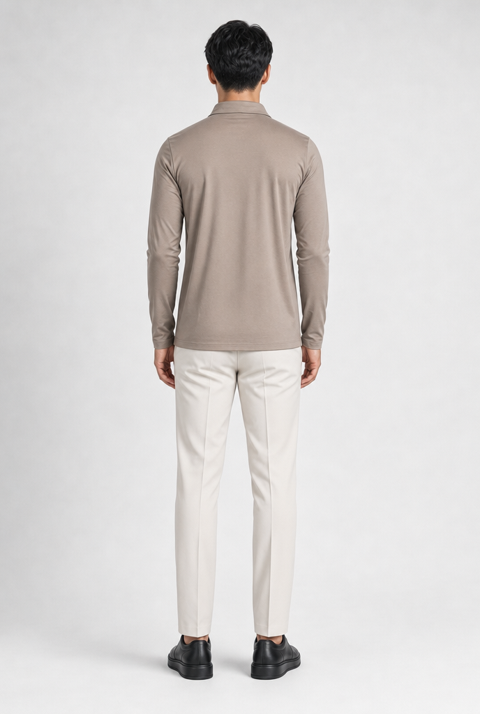 Taupe Longsleeve Polo Shirt