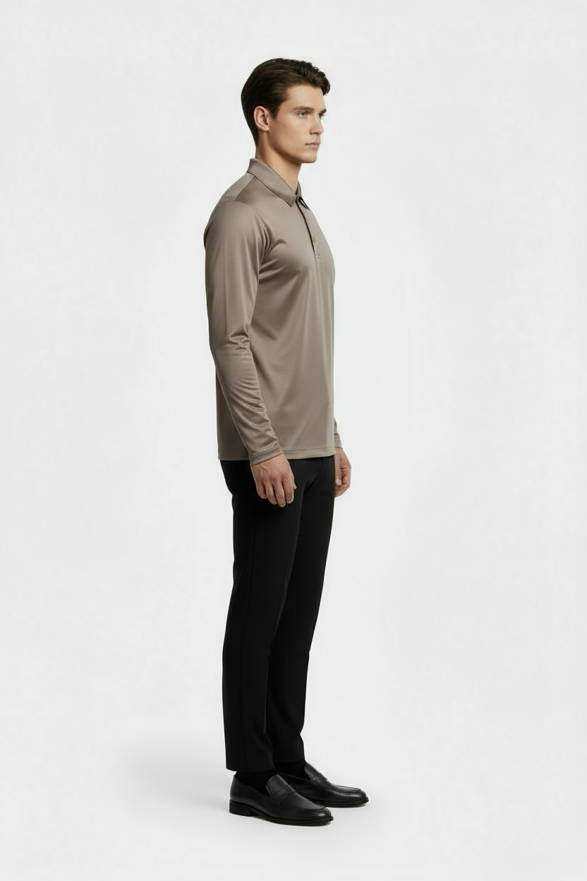 Taupe Longsleeve Polo Shirt
