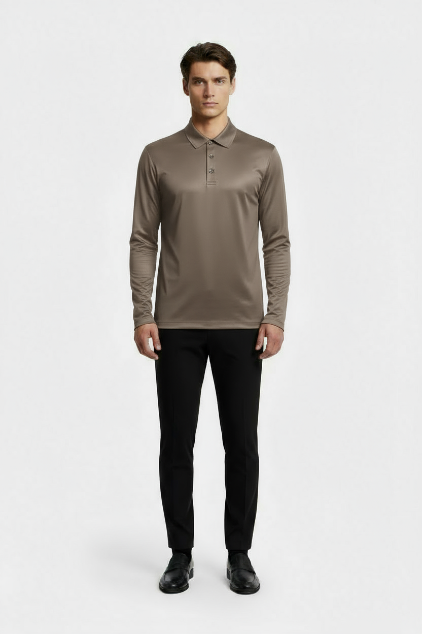 Taupe Longsleeve Polo Shirt