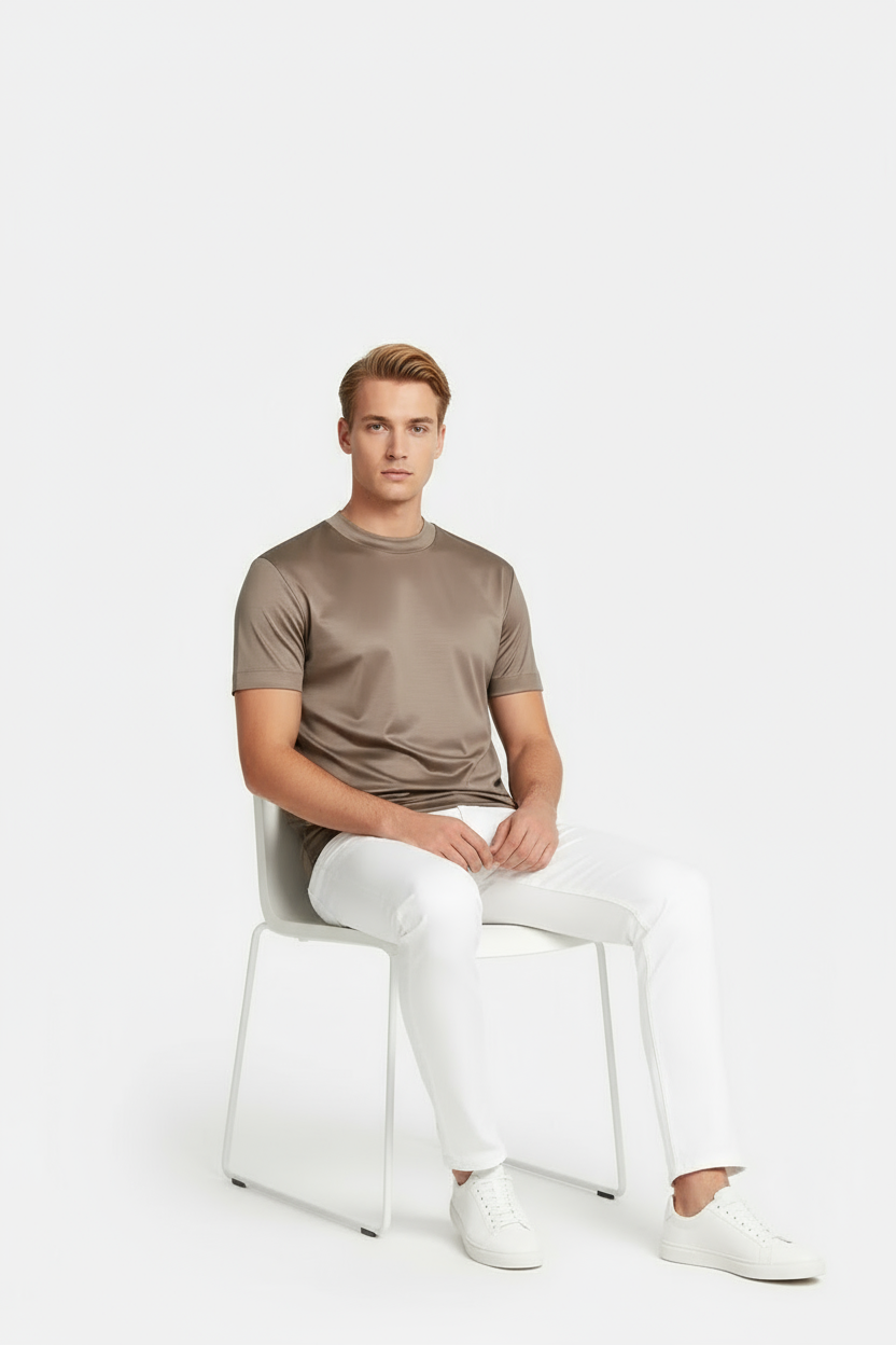 Luxe Glanzend Taupe T-shirt