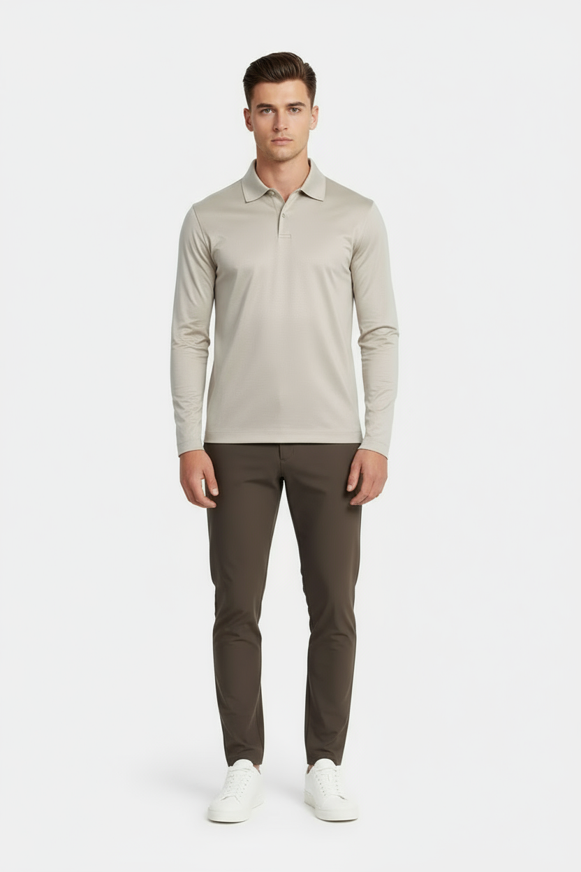Beige Longsleeve Polo Shirt