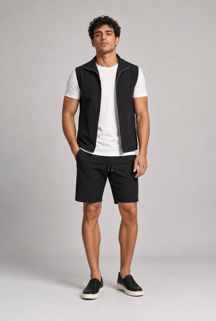 Zwart Tech Gilet + bijbehorende Short